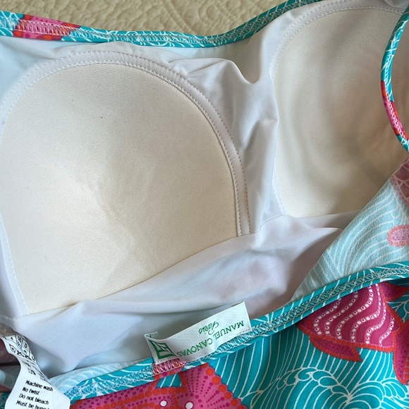 NWOT Manuel Canovas Swimsuit Women 10/12 Bathing Turquoise Pink Fish Print Beach - Picture 7 of 13